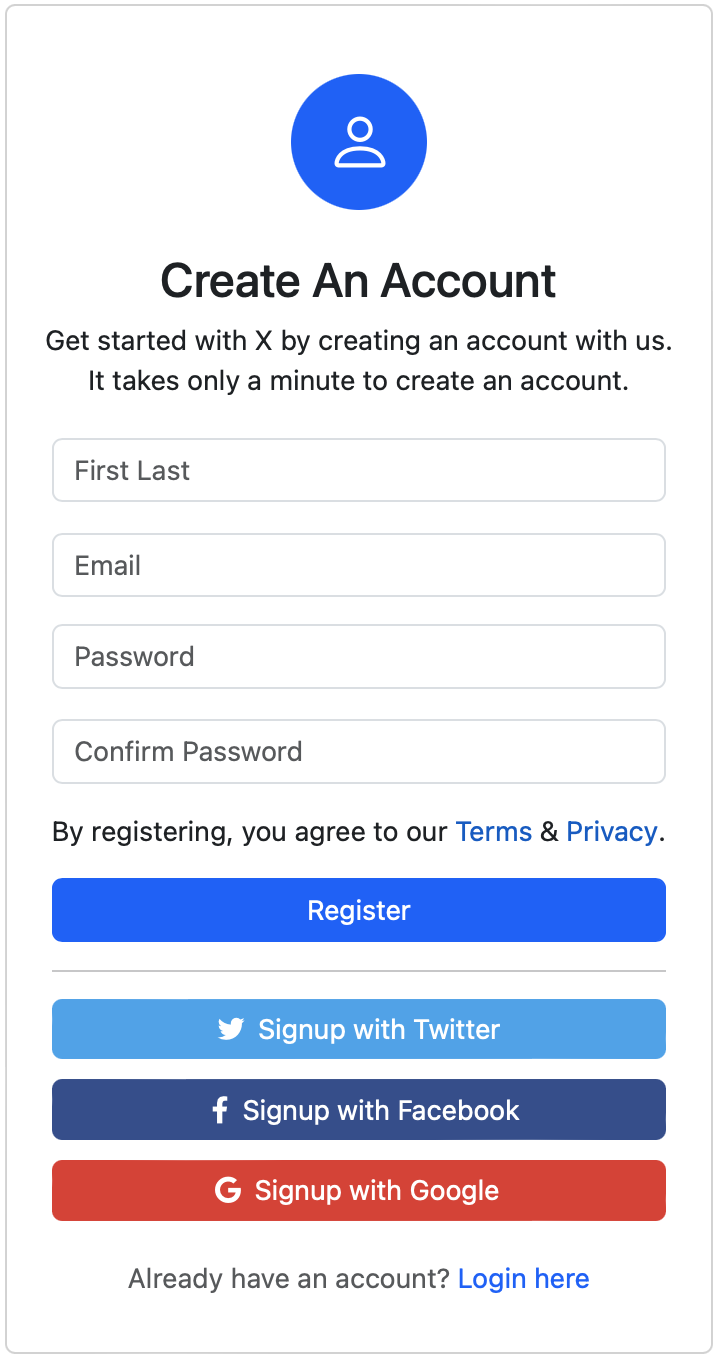 Bootstrap register form with Social Logins